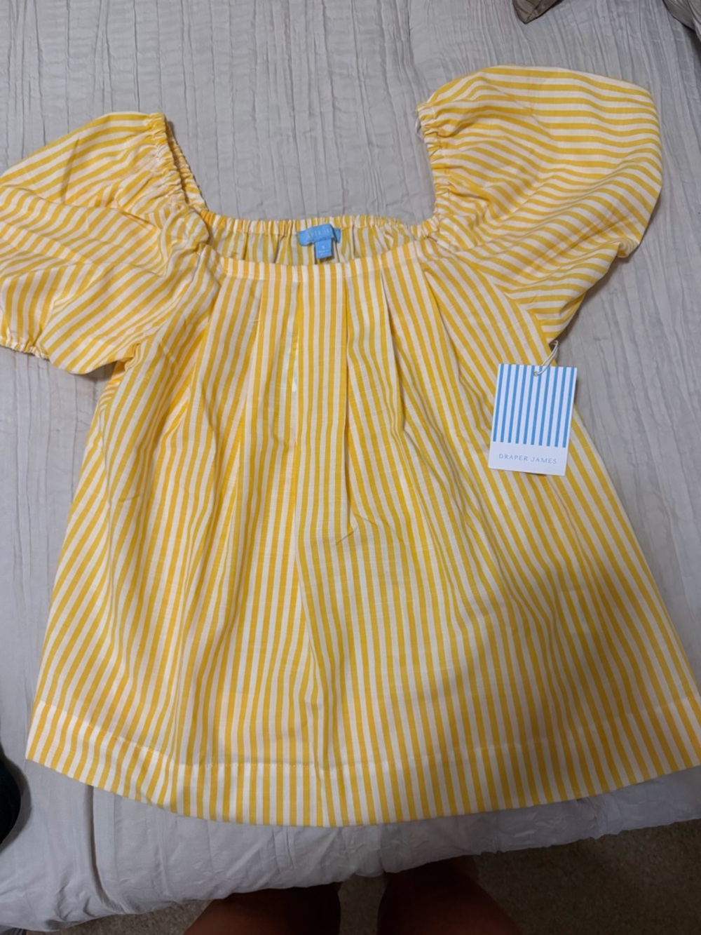 Draper James Yellow Striped Puff-Sleeve Top - Brand New with Tag